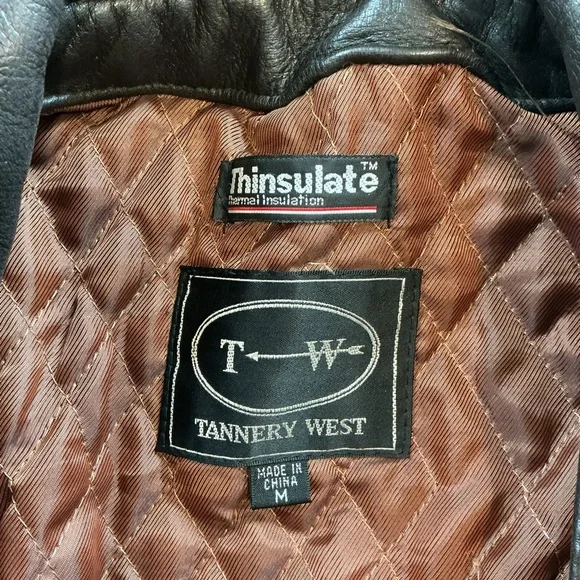 Vintage TW Tannery West Womens Med Black Lined Leather Belted Jacket Hipster Y2K - Picture 12 of 14
